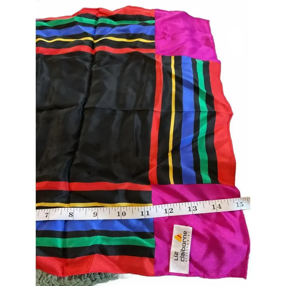 Vintage Liz Claiborne Colorful Silk Scarf 15” Square